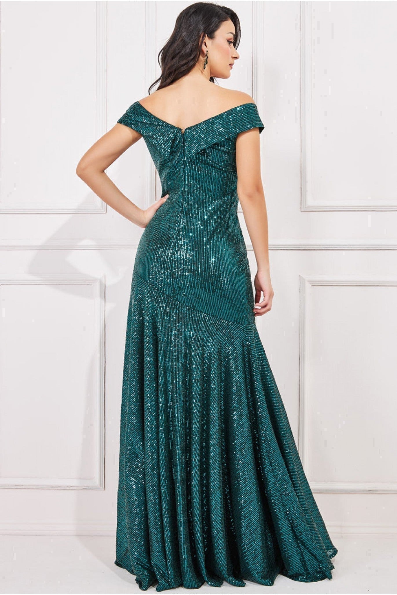Bardot Sequin Pleated Maxi Dress - Emerald Green DR3643A