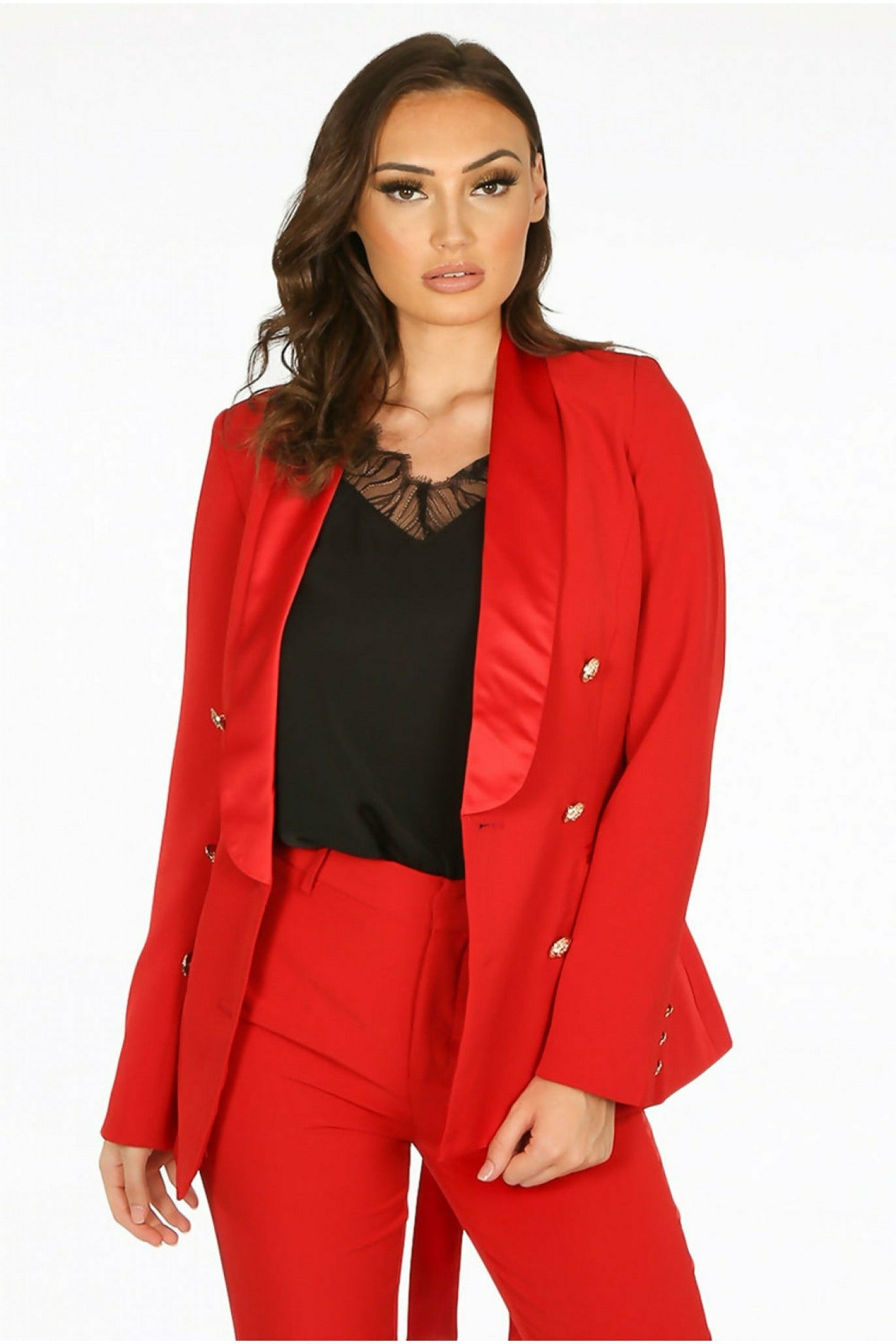 Tailored Belted Blazer With Satin Lapel De La Creme Fashions
