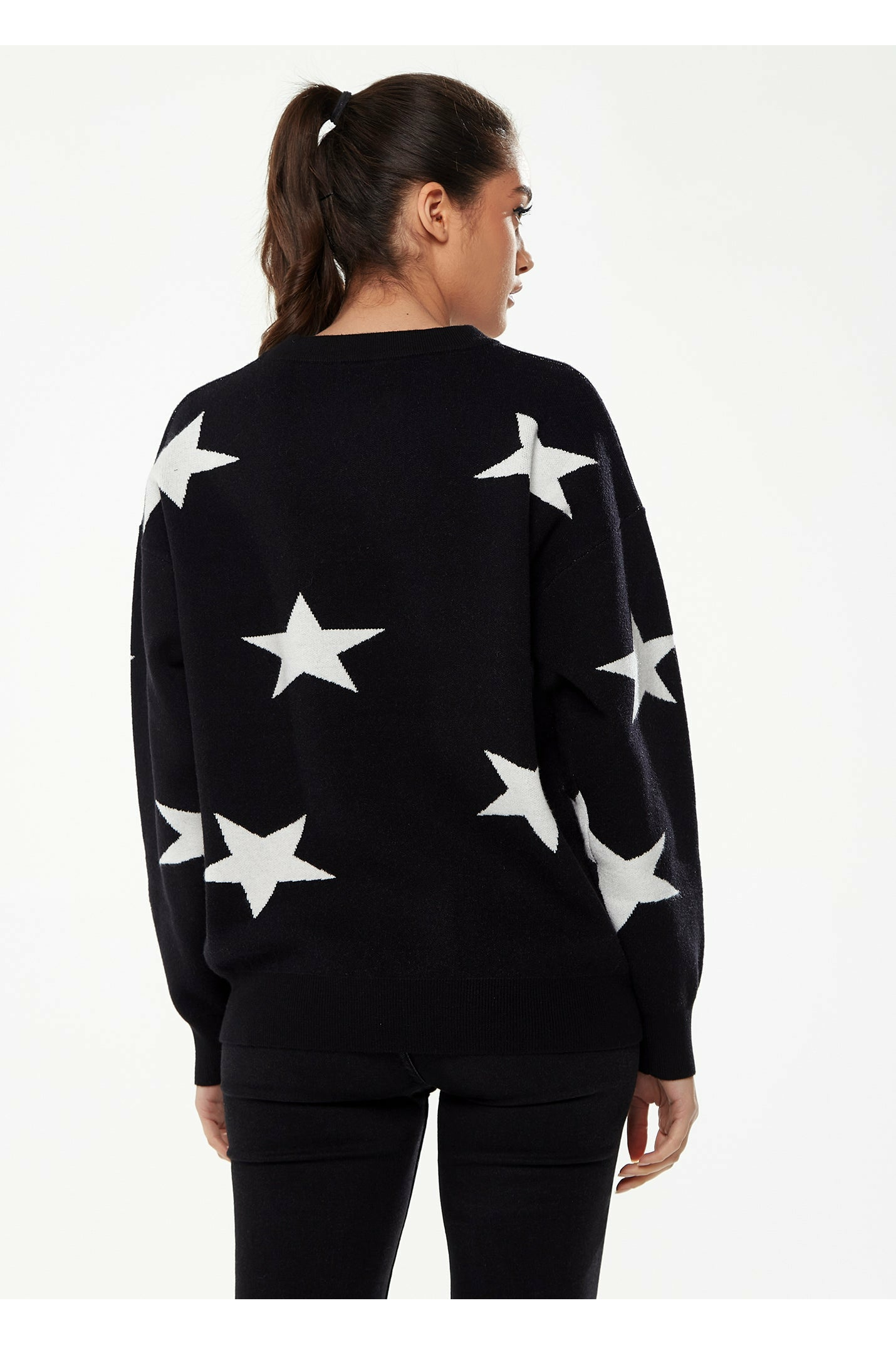 Liquorish Star Pattern Jumper in Black & White Liquorish