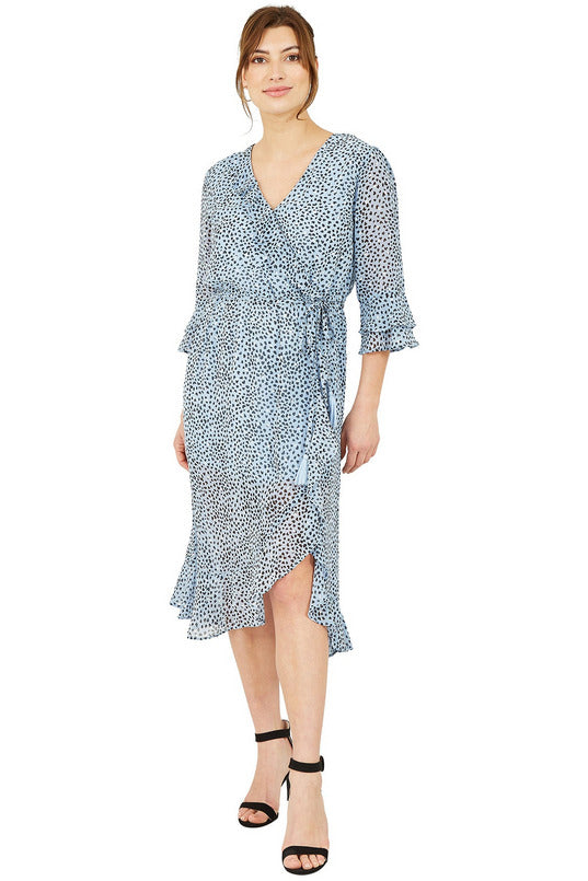 Recycled Blue Heart Spot Frill Wrap Dress YM2524A