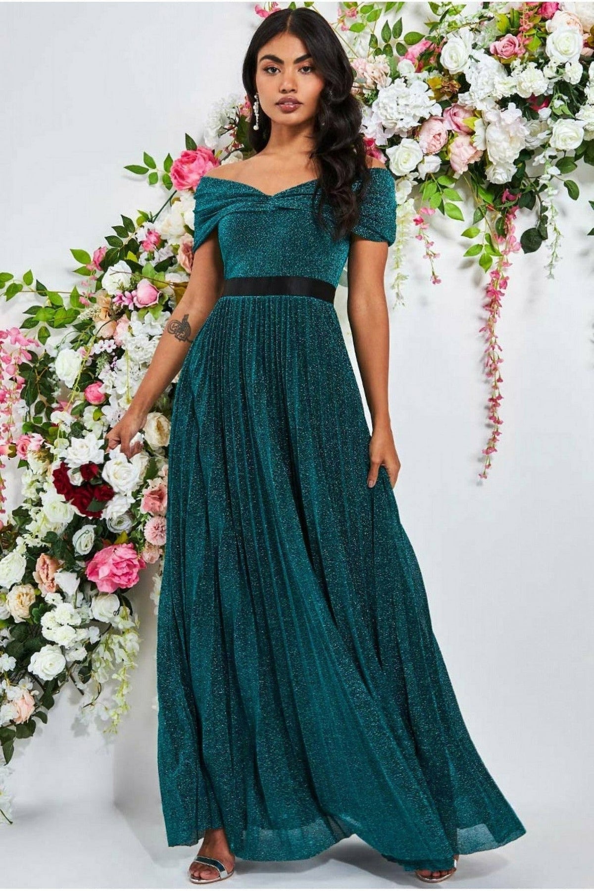 Bardot Pleated Skirt Maxi Dress - Emerald DR3096A