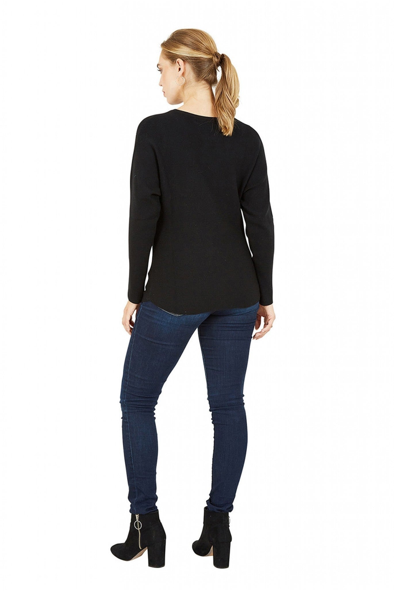 Black Batwing Jumper With Sparkly Neckline ML6910018
