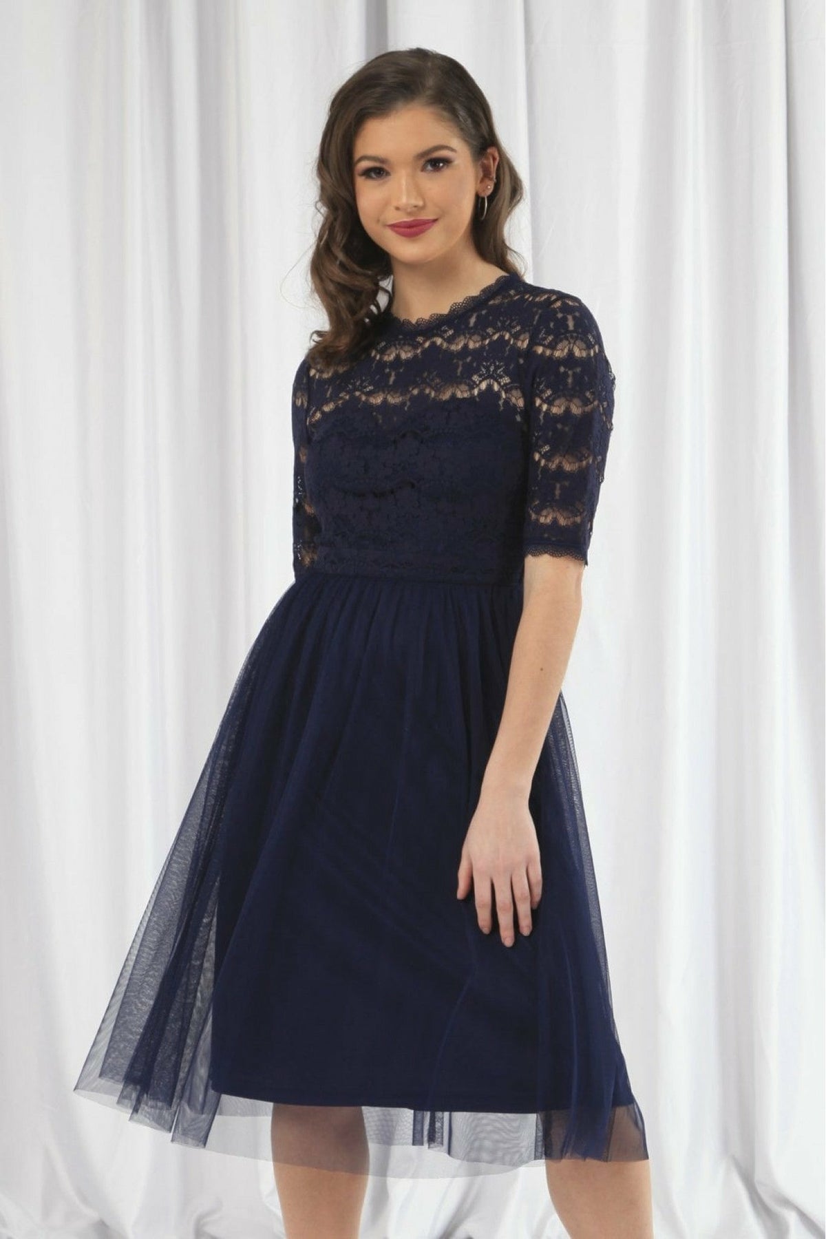 Navy Lace Dress With Tulle Skirt DR0000094