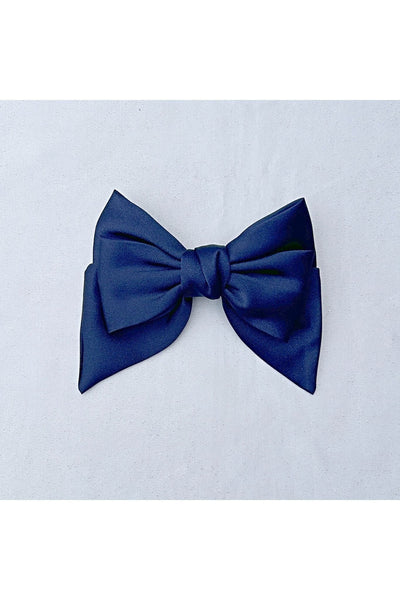 Navy - Navy Satin Hair Bow Navy Blue Hair Clip by QueenMee Accessories