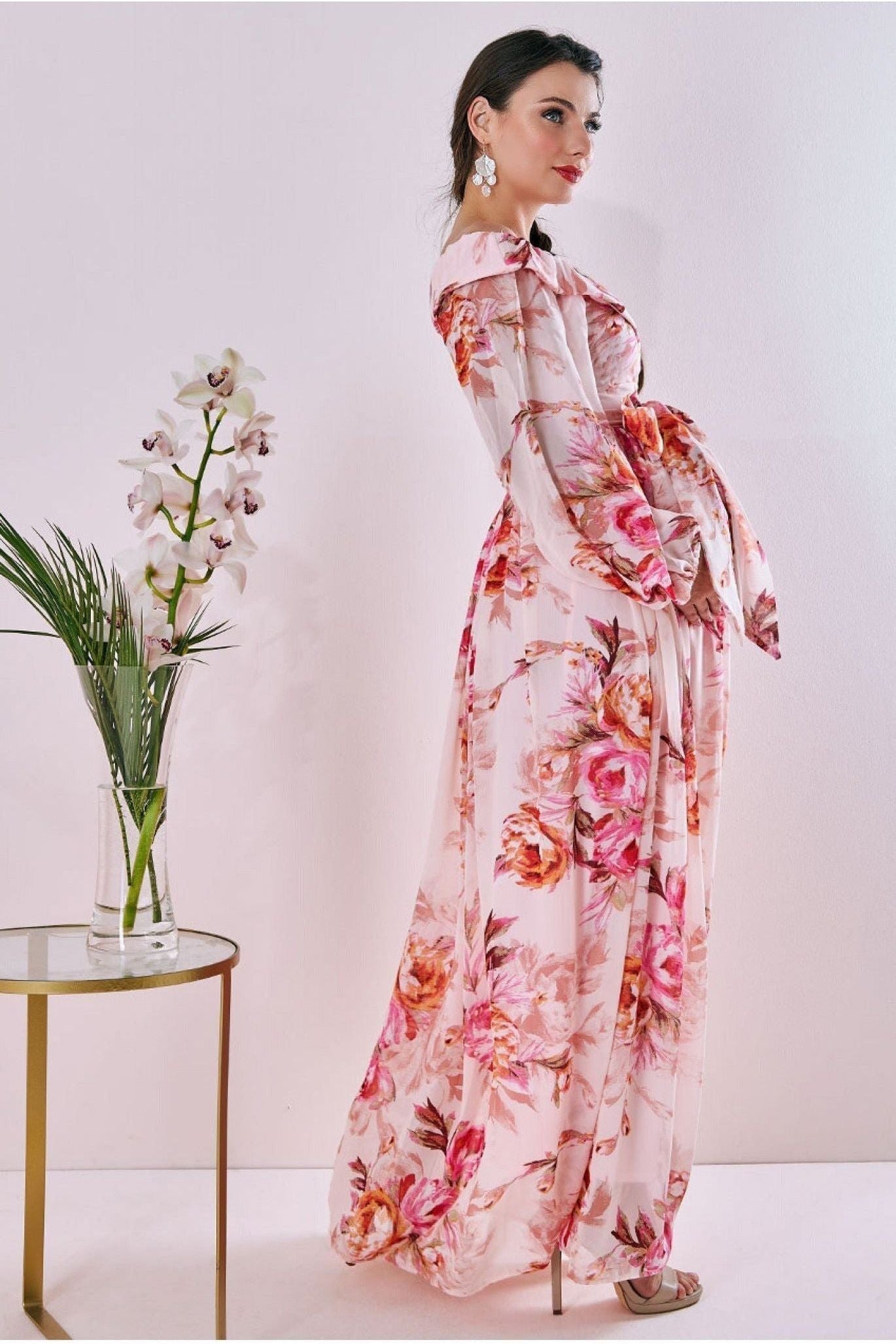 Maternity Drop Shoulder Wrap Maxi Peach DR3327MAT