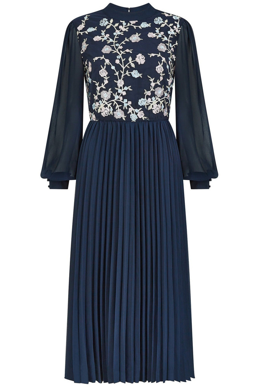 Goddiva Sleeveless Floral Mesh Maxi Dress - Navy - Sale from Yumi UK