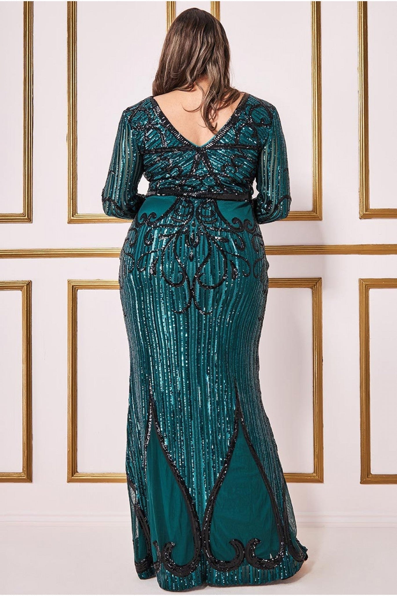 Sequin & Mesh Embroidered Maxi - Emerald Green DR3235P