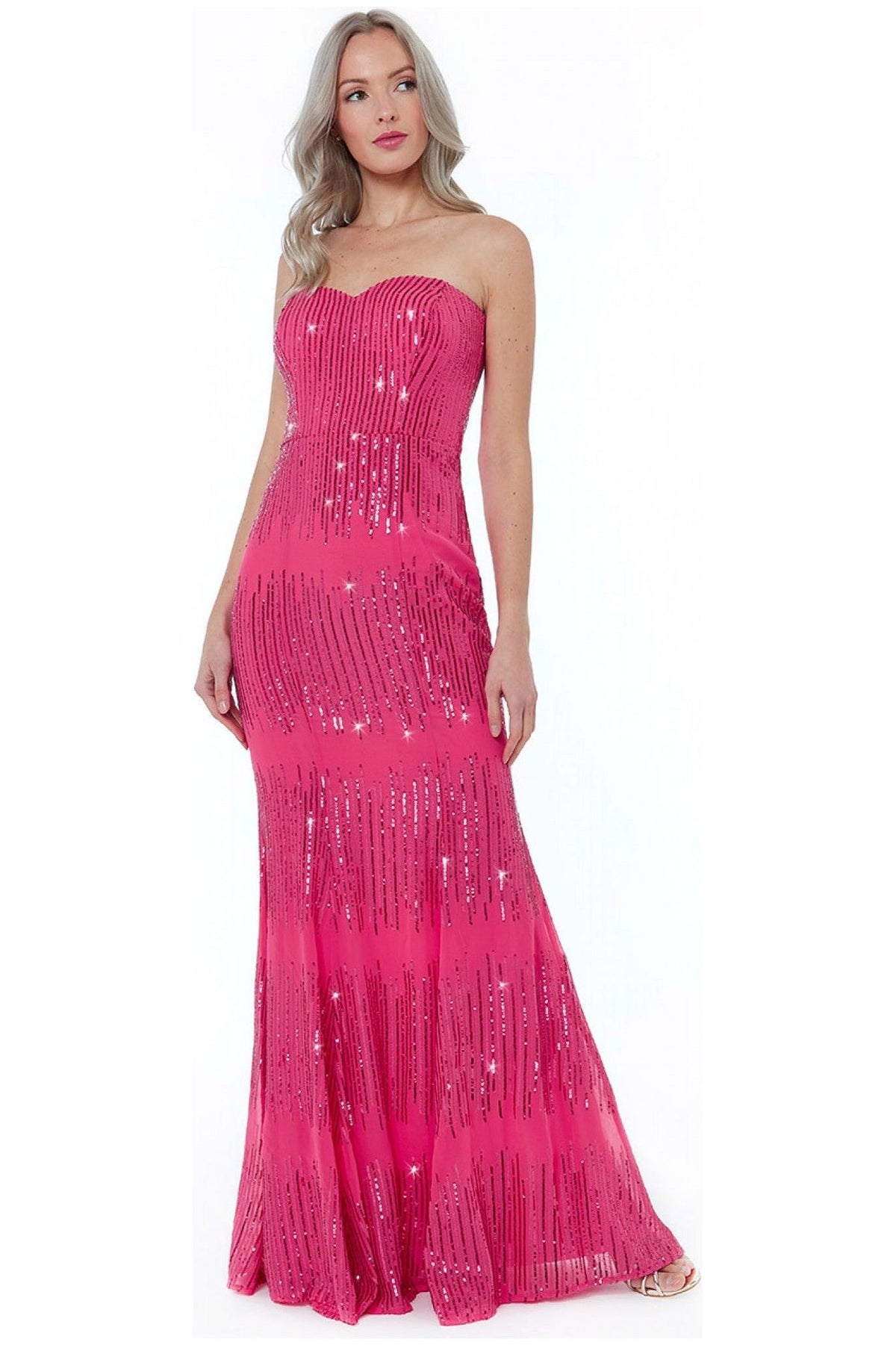 Sequin Bandeau Maxi Dress - Cerise DR2051