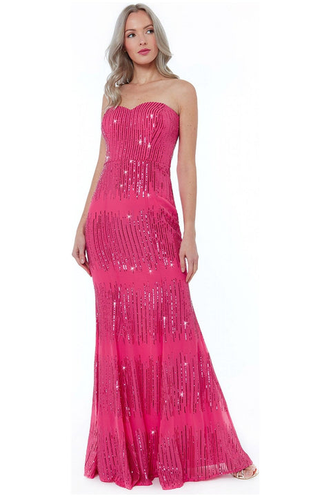 Sequin Bandeau Maxi Dress - Cerise by Goddiva