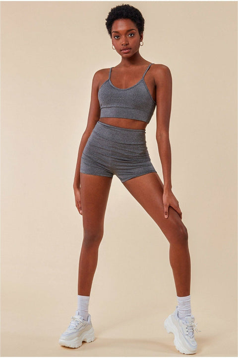 Cropped Bralette & Cycle Short Set - Grey TS8