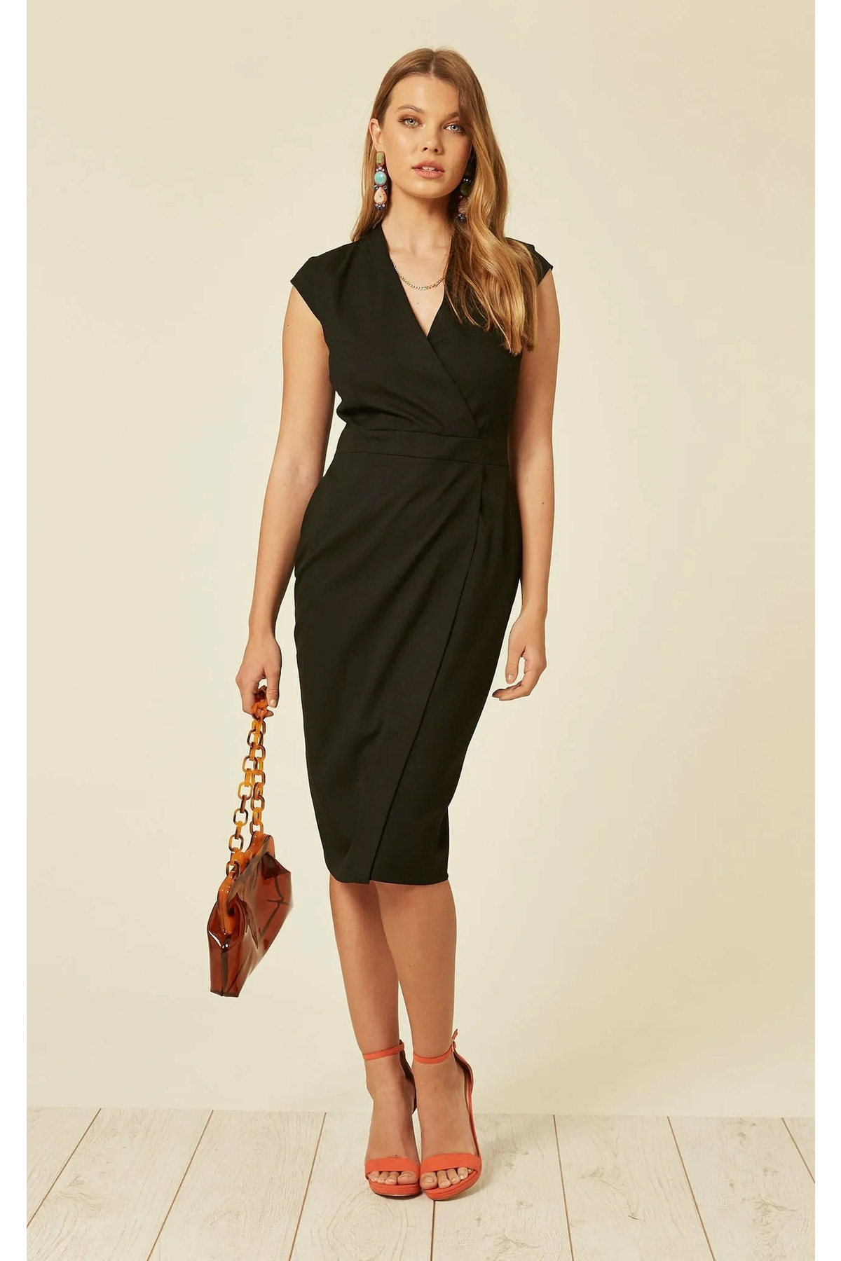 Womens Black V Neck Wrap Dress De La Crème