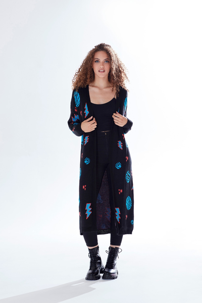 Black - Cosmic Pattern Open Front Cardigan In Black by Liquorish