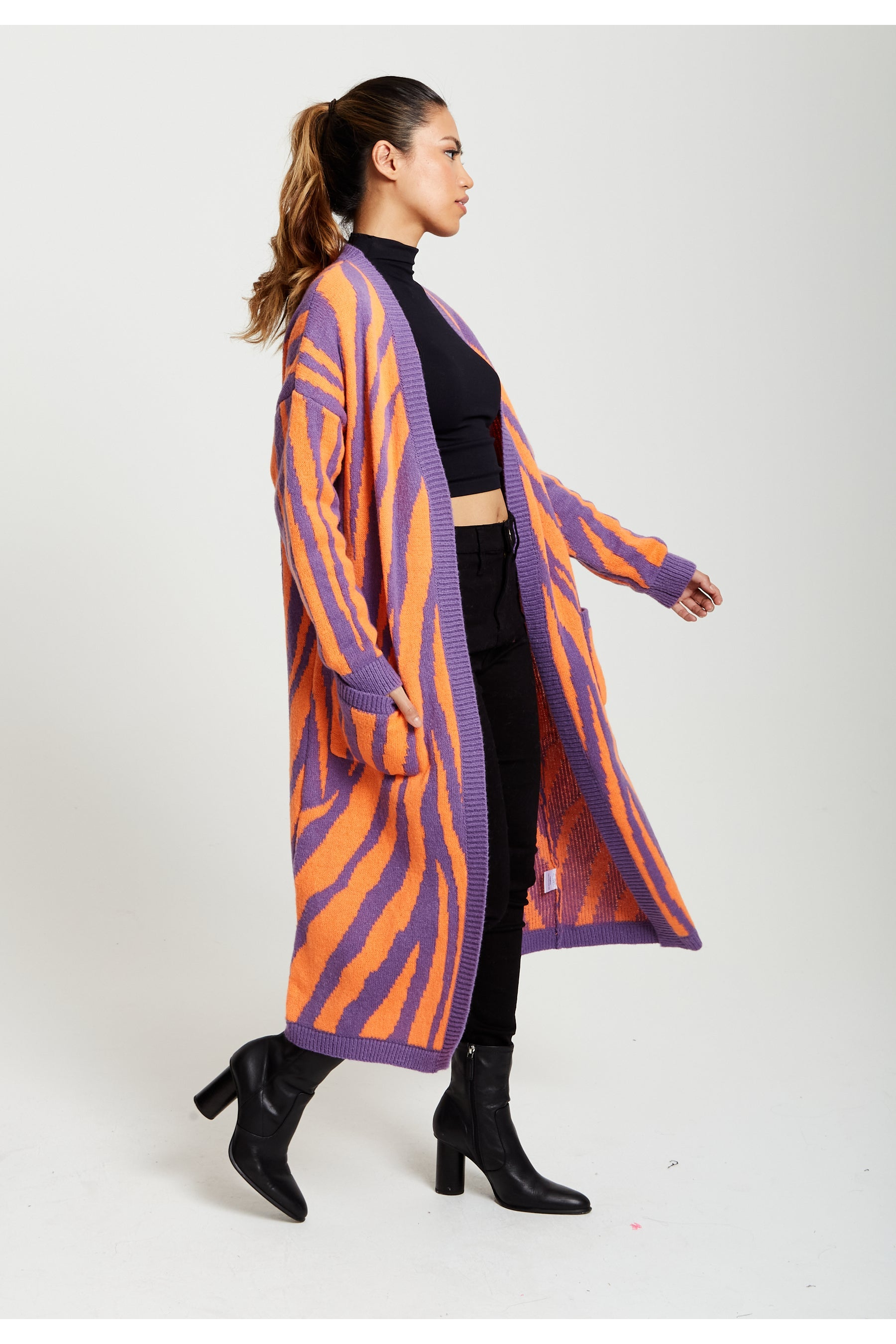 Longline Cardigan In Orange And Purple D1-LIQ220204