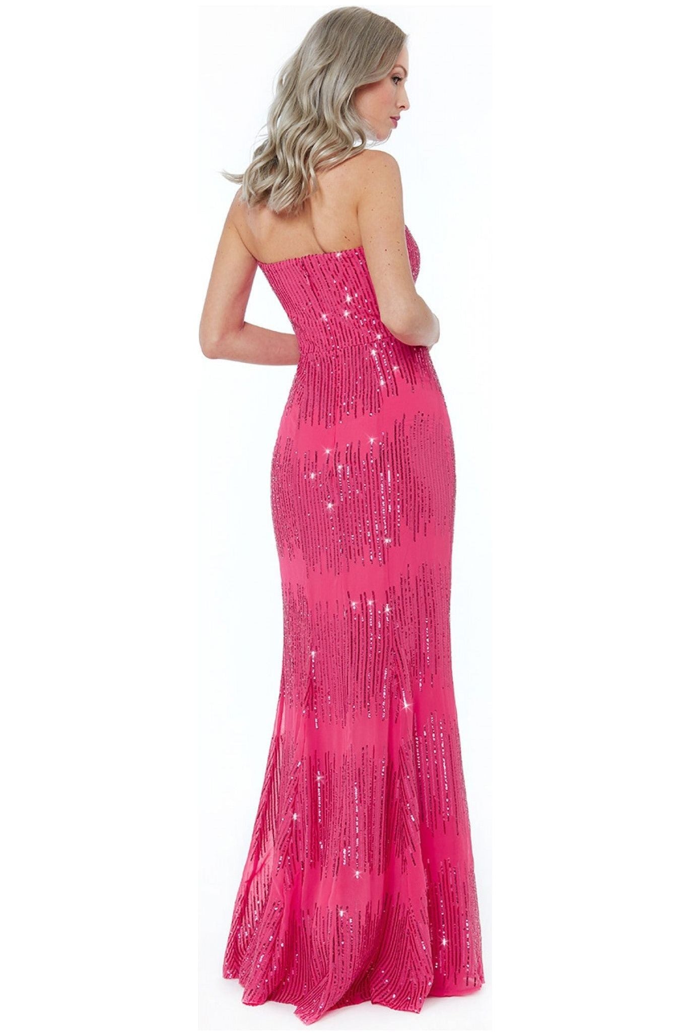 Sequin Bandeau Maxi Dress - Cerise DR2051