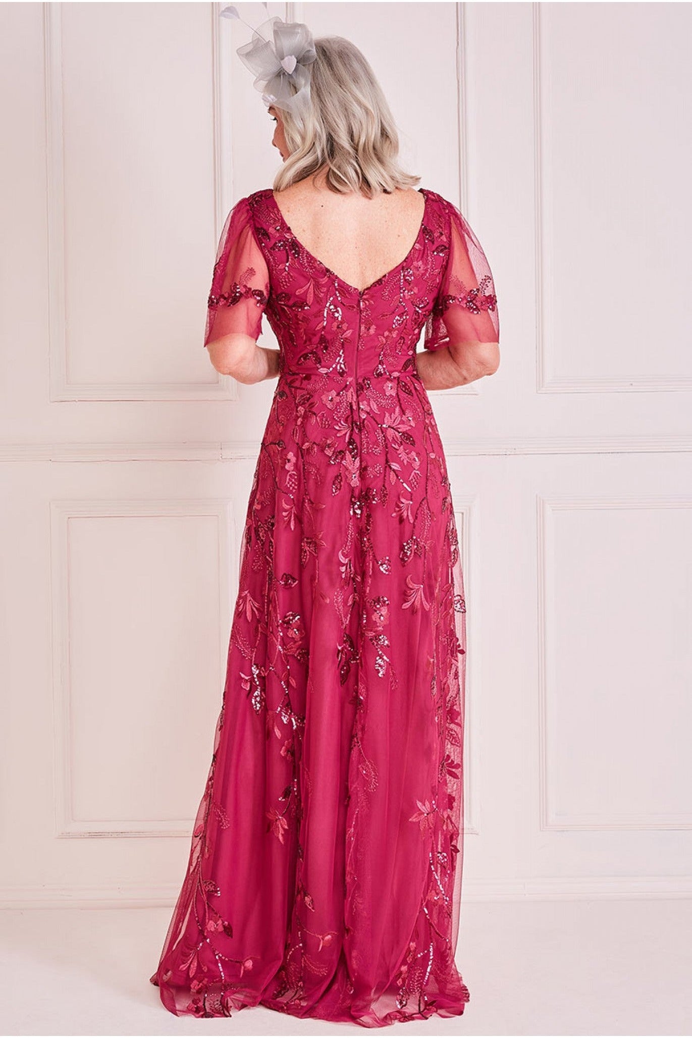 Embroidered Flared Sleeve Maxi - Magenta DR3279M