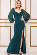 Goddiva Chiffon Sleeve Thigh Split Maxi Dress - Emerald Green