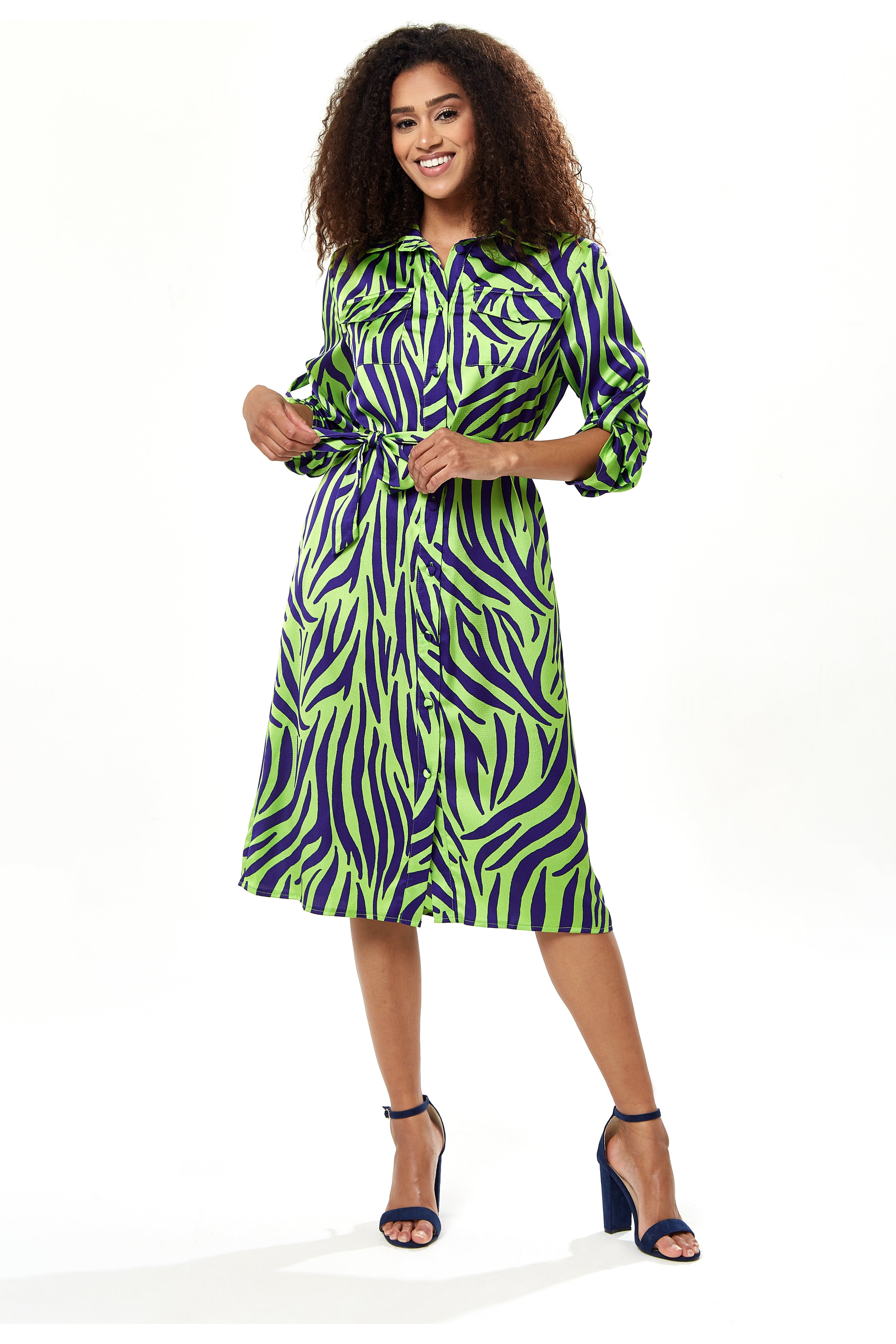 Mint And Blue Zebra Print Midi Shirt Dress B12-EH1843ZG