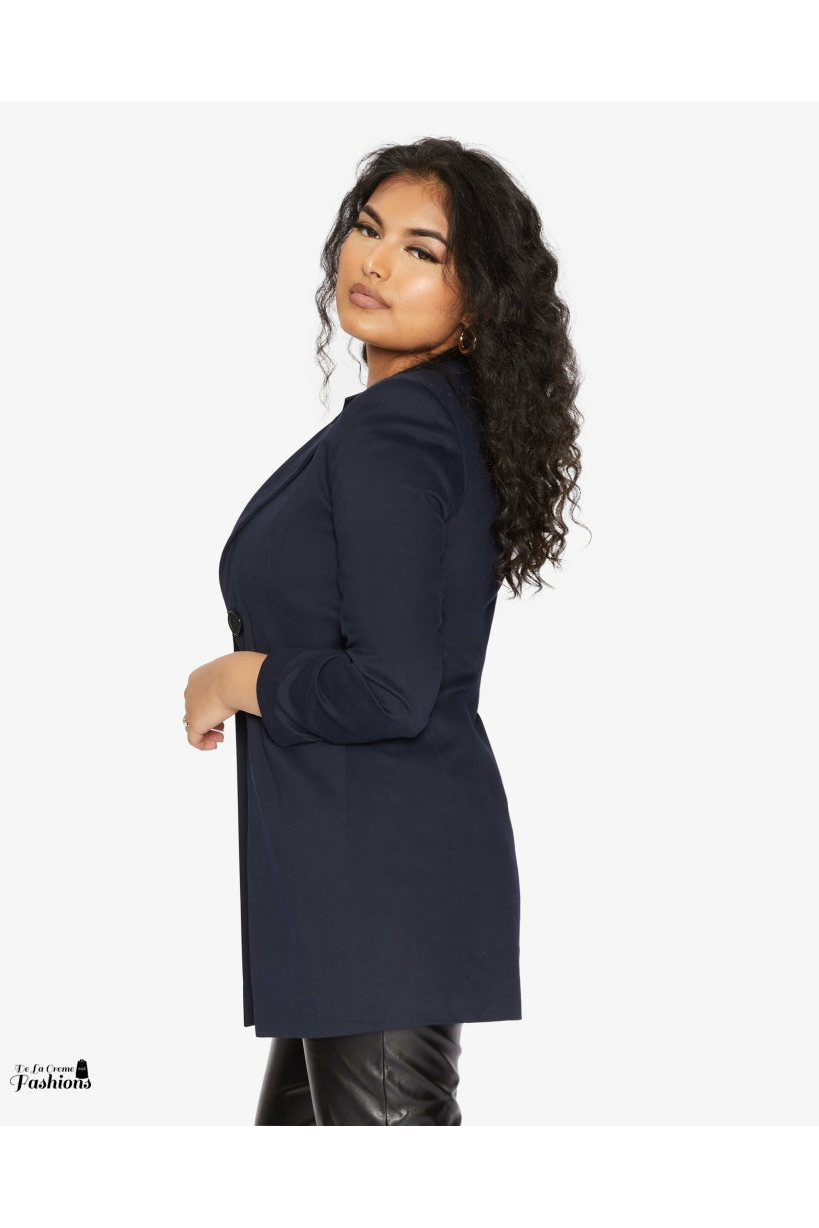 De La Creme Womens Collared Formal Longline Blazer De La Crème