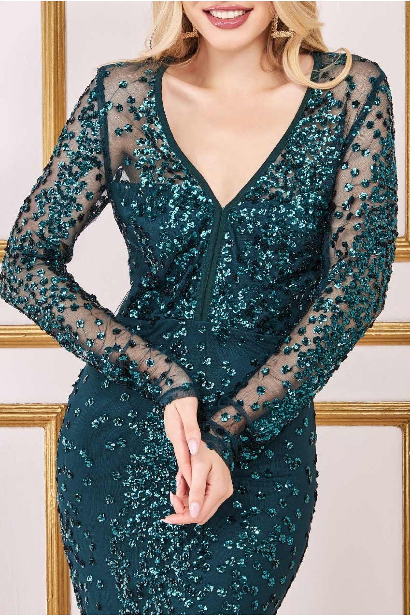 Spread On Sequin Maxi Dress - Emerald Green DR3029A