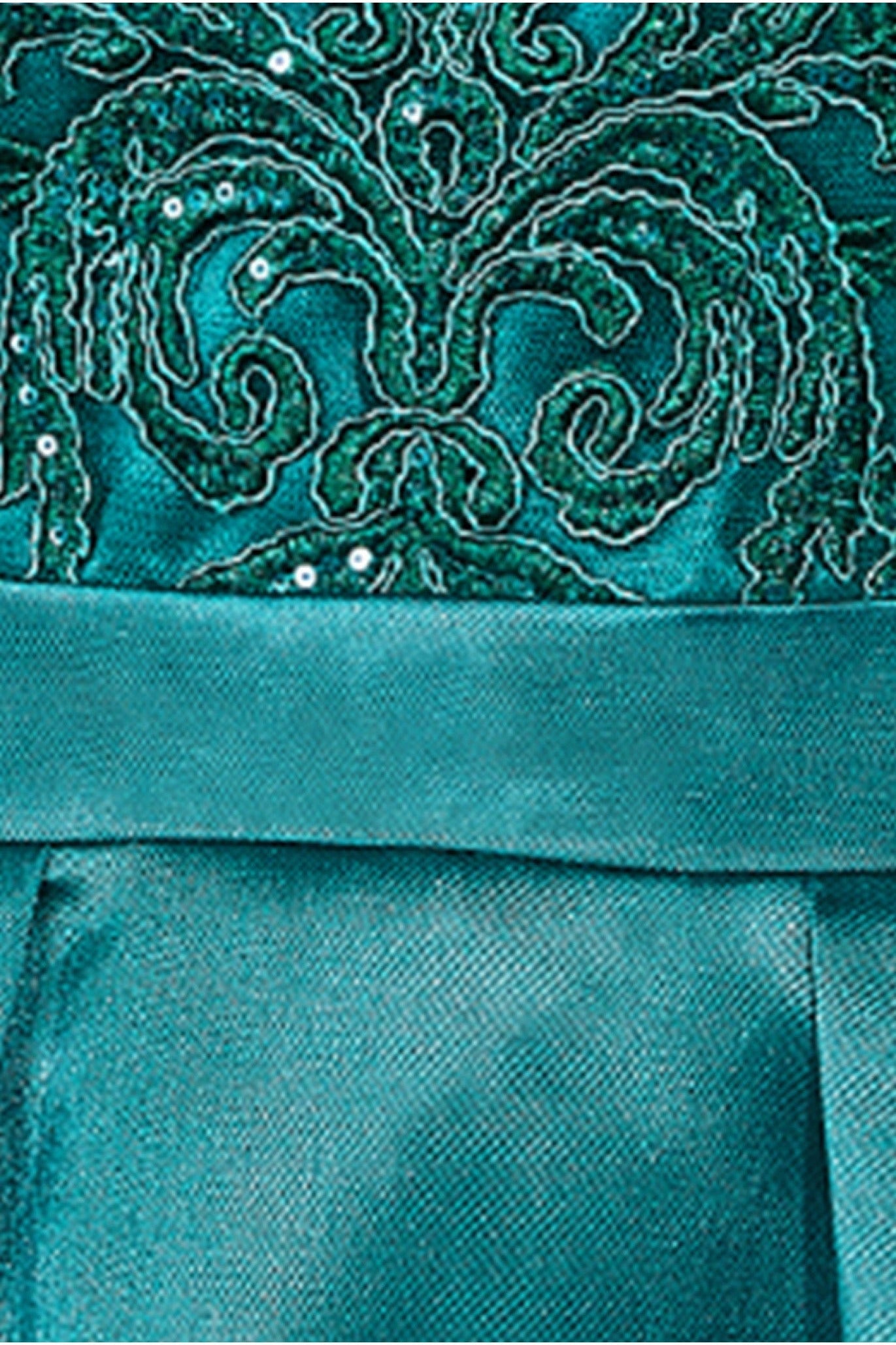 Sequin & Satin Dipped Hem Midi Dress - Emerald DR3621