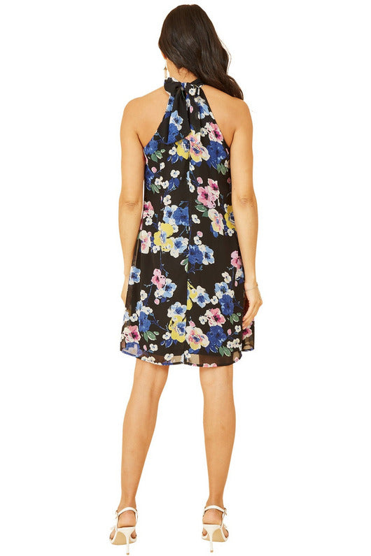 Black Floral Halter Neck Mini Dress Yumi