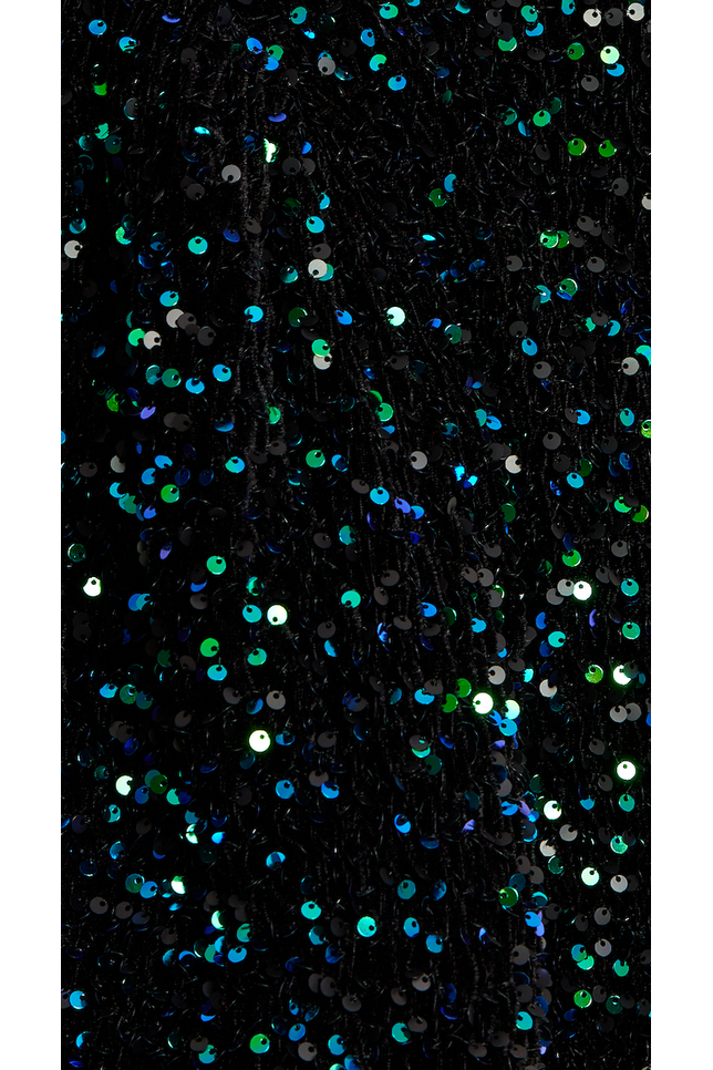 Black Velvet Based Green And Blue Sequin Mini Dress F0-LIQ23AW002GB