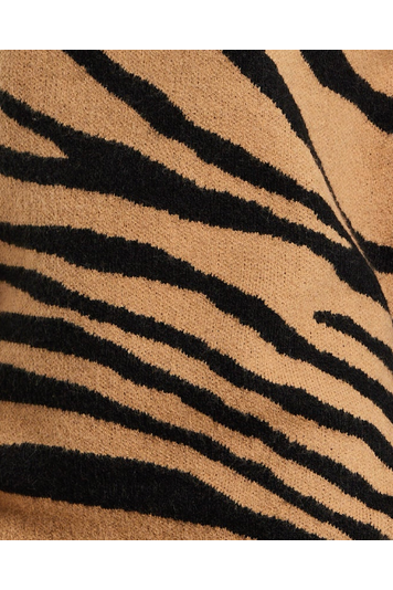 Zebra Pattern High Neck Jumper In Brown And Black B12-LIQ23AW008BB