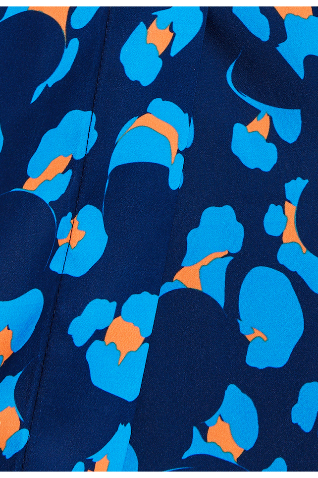 Blue Abstract Print Midi Fake Wrap Dress LIQ23AW080