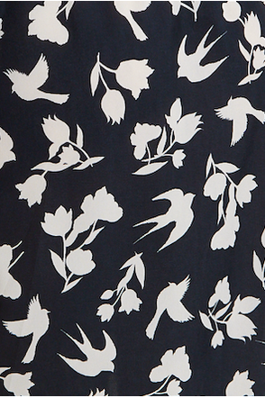 Floral And Bird Print Midi Fake Wrap Dress In Black LIQ23AW083