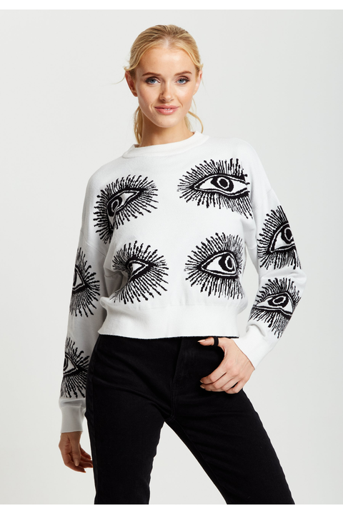 Eye Pattern Jumper In White by Liquorish