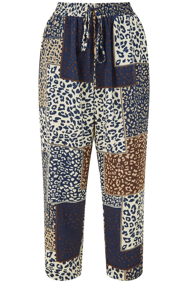 Navy Patchwork Animal Print Cropped Trouser Yumi