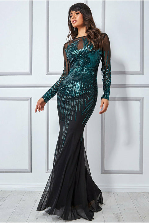 Shooting Star Sequin Maxi Dress - Emerald DR3276