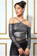 Metallic Cut Out Crop Top - Dullsilver by Goddiva