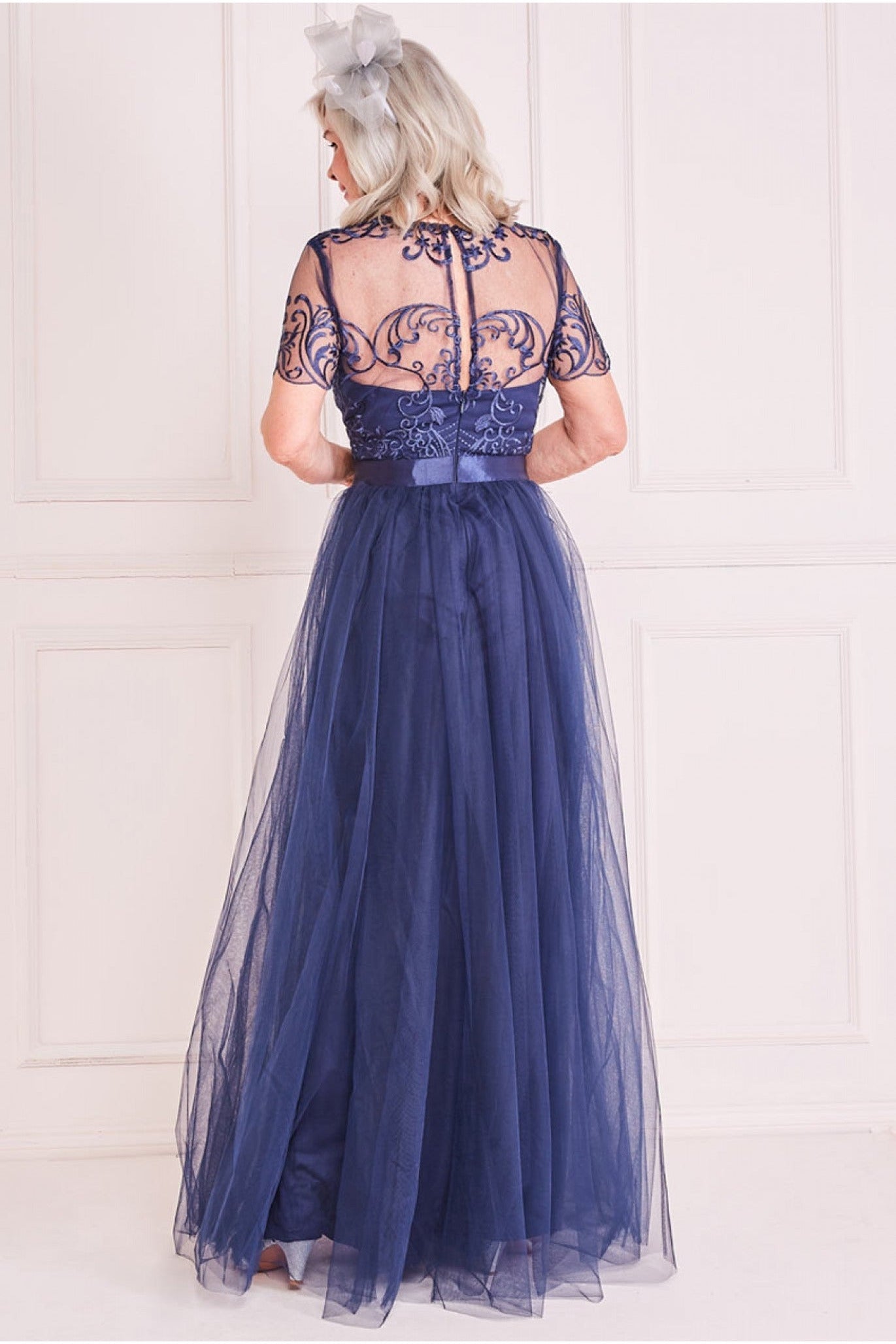 Mesh Embroidered Maxi Dress - Navy DR3584M