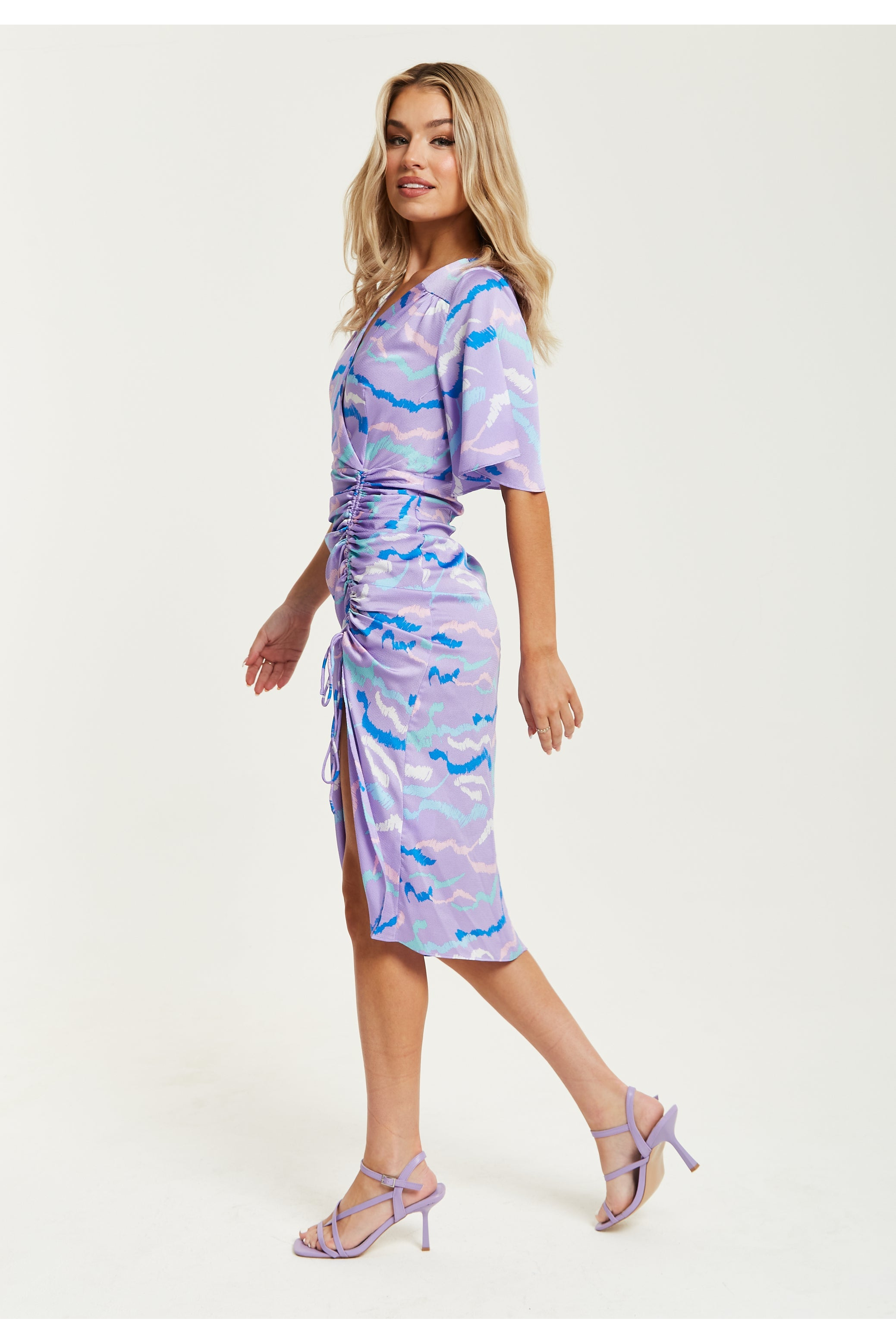 Midi Wrap Dress With Abstract Zebra Print In Lilac B8-90-LIQ22SS117