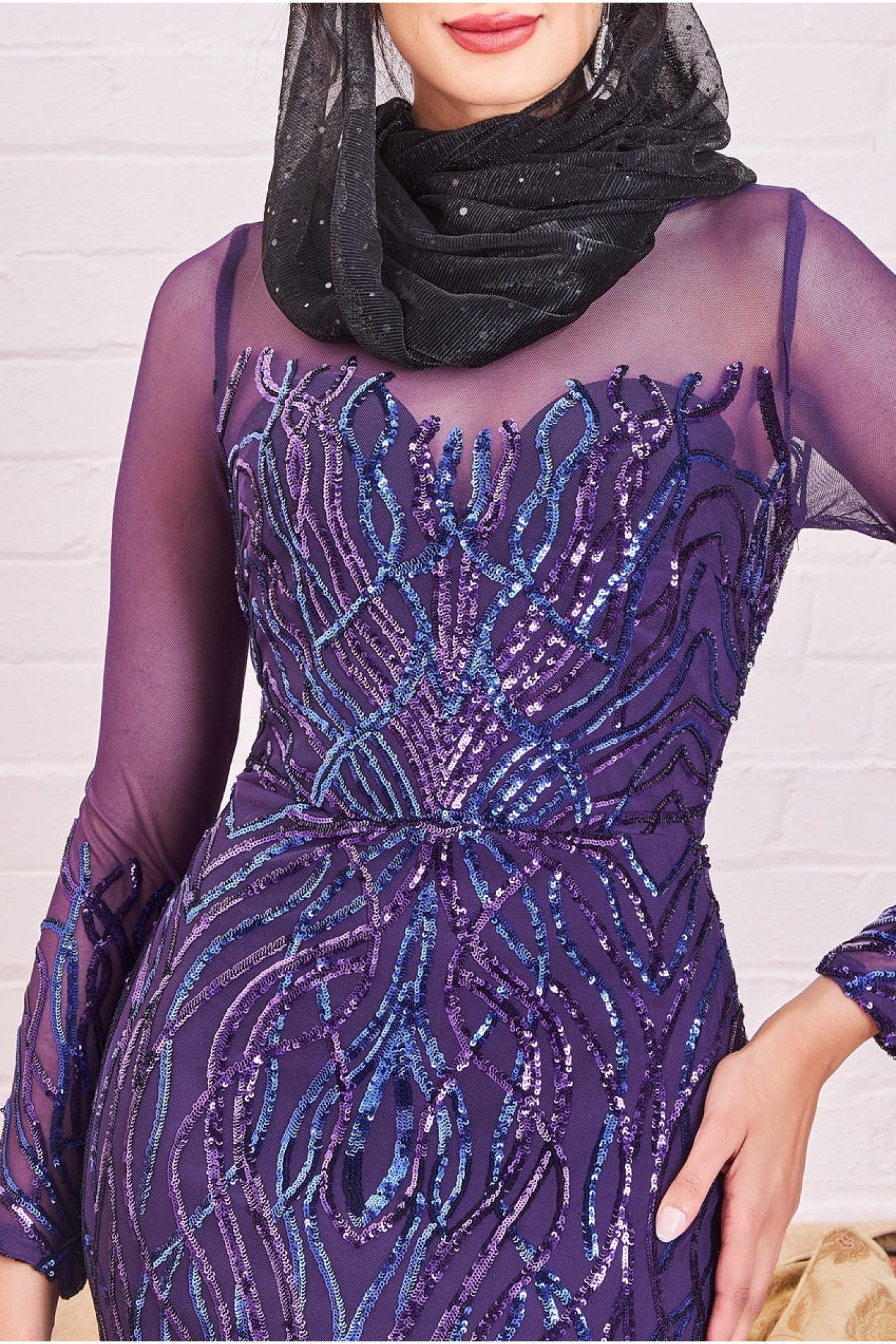 Modesty Sequin Flame Maxi Dress - Purple DR3486MOD