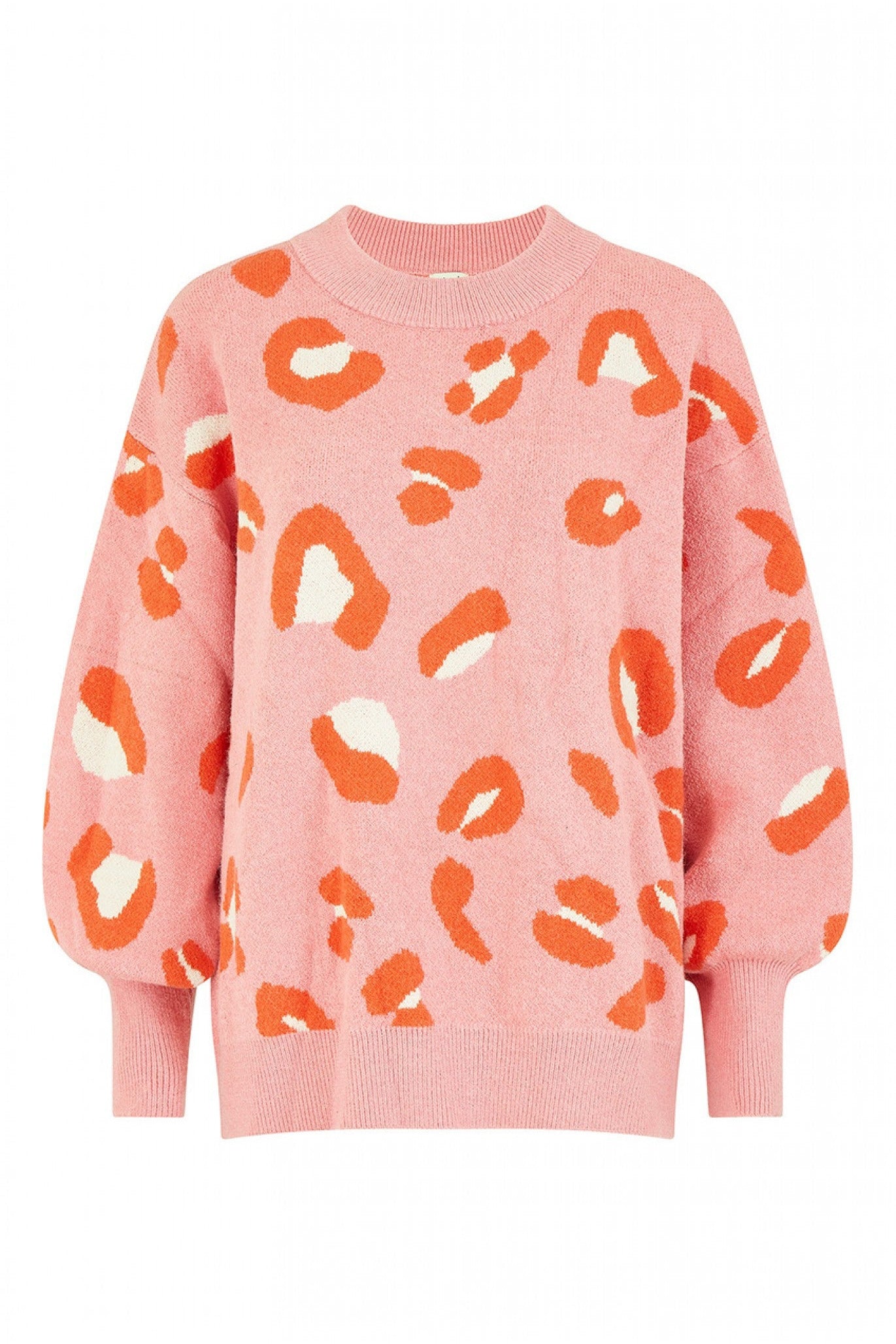 Yumi Pink Abstract Animal Print Intarsia Relaxed Jumper Goddiva