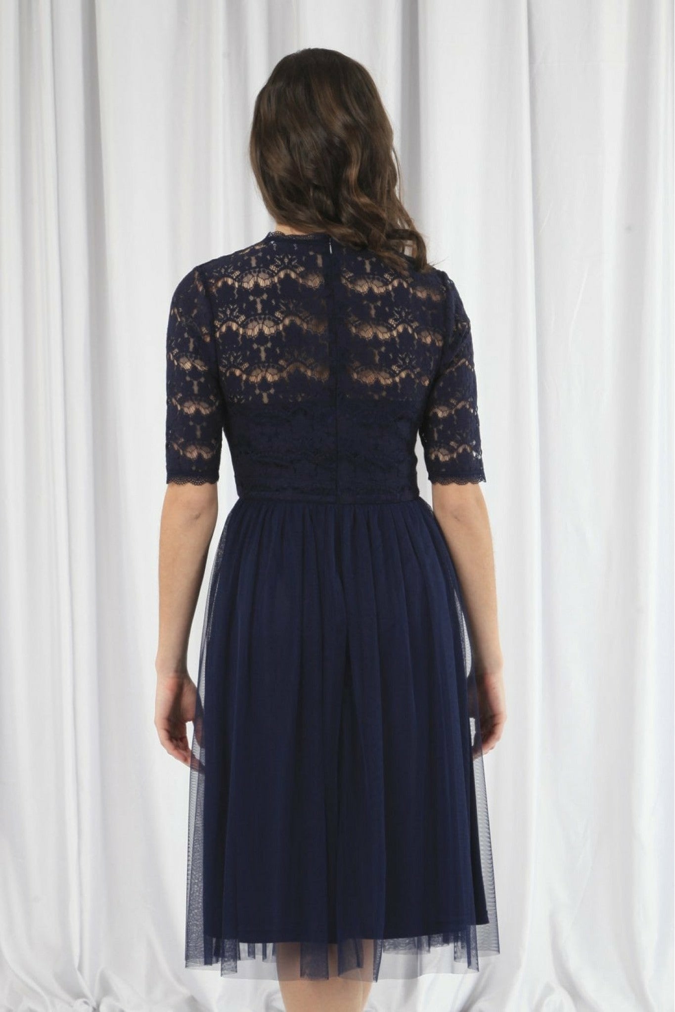 Navy Lace Dress With Tulle Skirt DR0000094