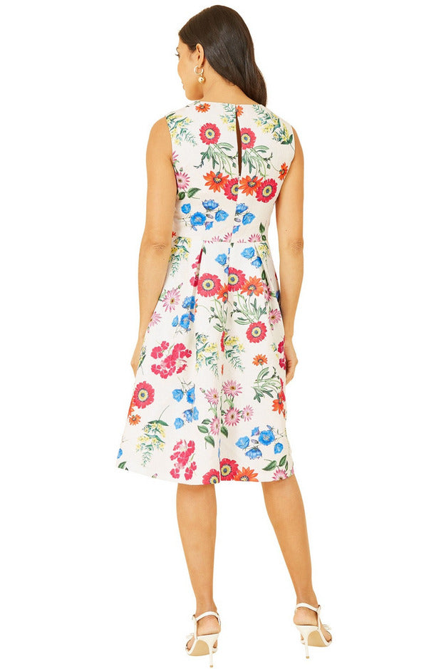 Yumi Ivory Botanical Floral Jacquard Skater Dress | Goddiva