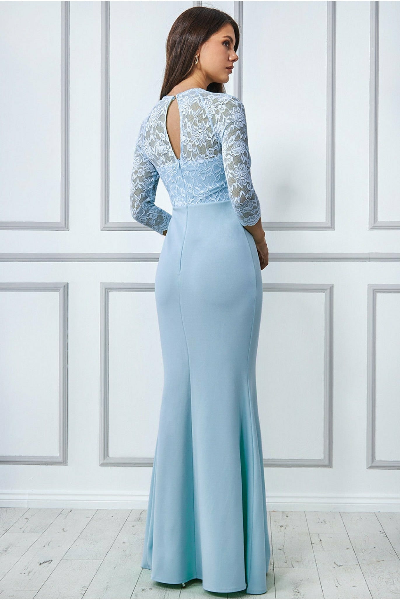 Lace Bodice Maxi Dress With Sleeves - Powder Blue DR1551