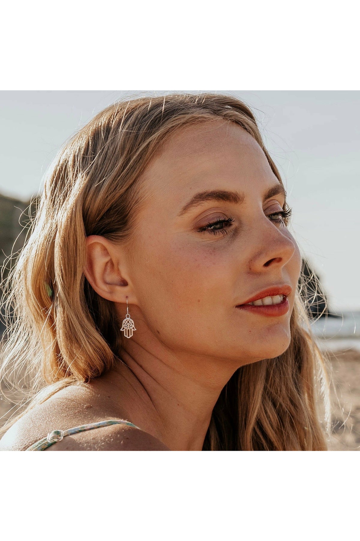 Sterling Silver Hamsa Hand Earrings Wisteria London