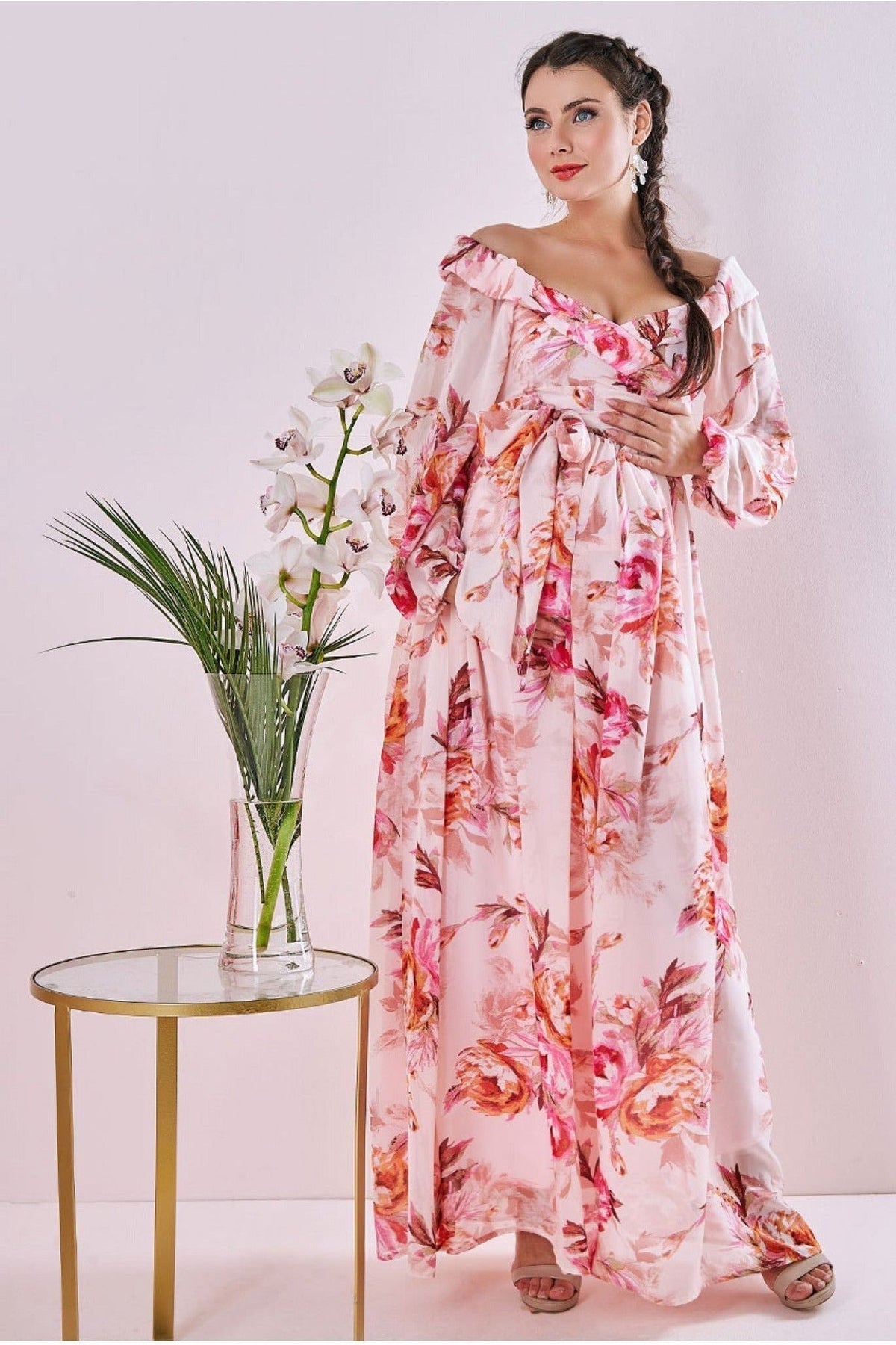 Maternity Drop Shoulder Wrap Maxi Peach DR3327MAT