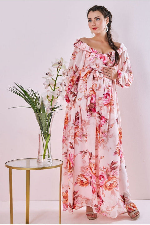 Goddiva Maternity Drop Shoulder Wrap Maxi Peach