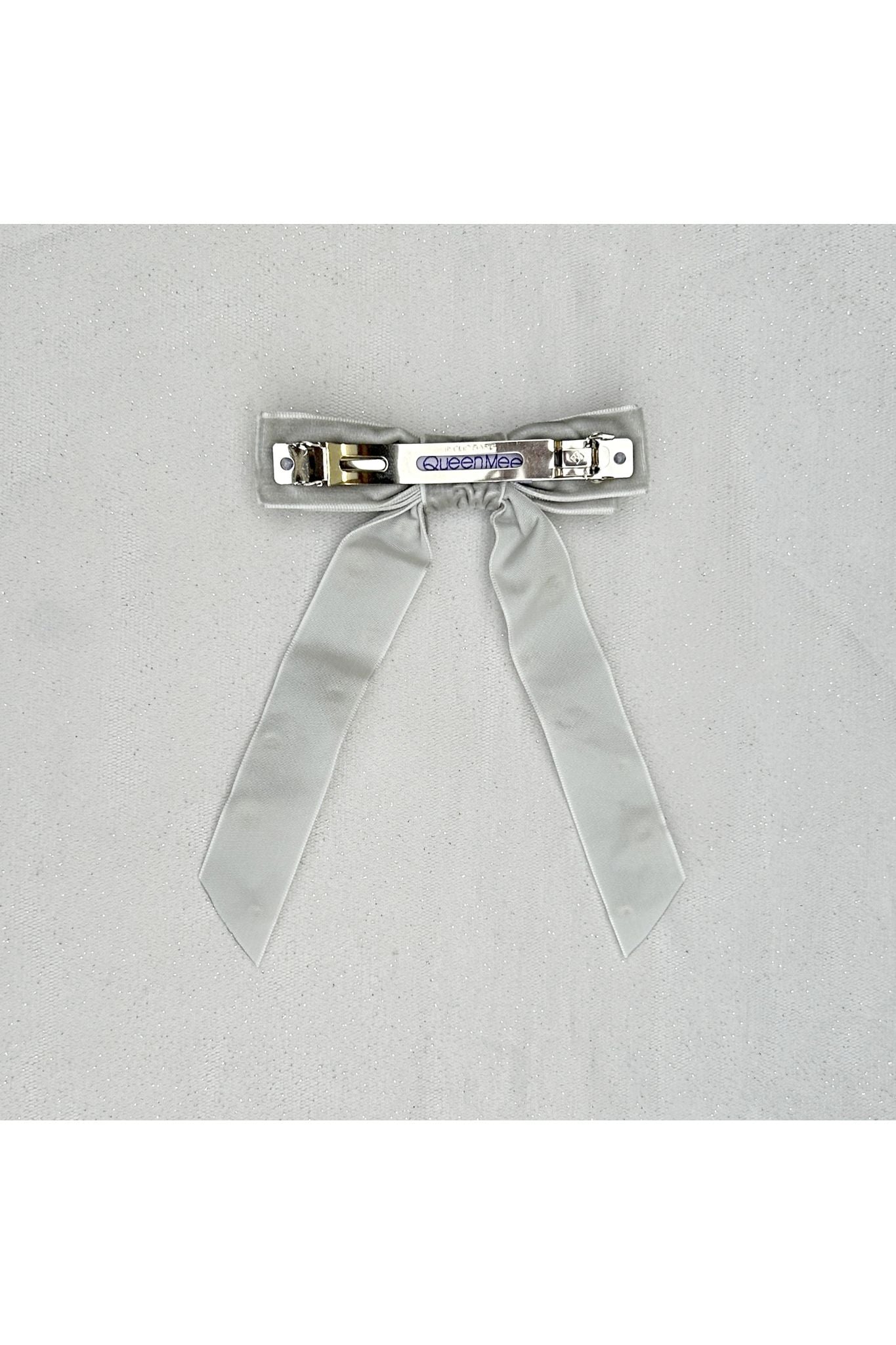 Velvet Bow Hair Clip In Grey With Jewels 5060801177825