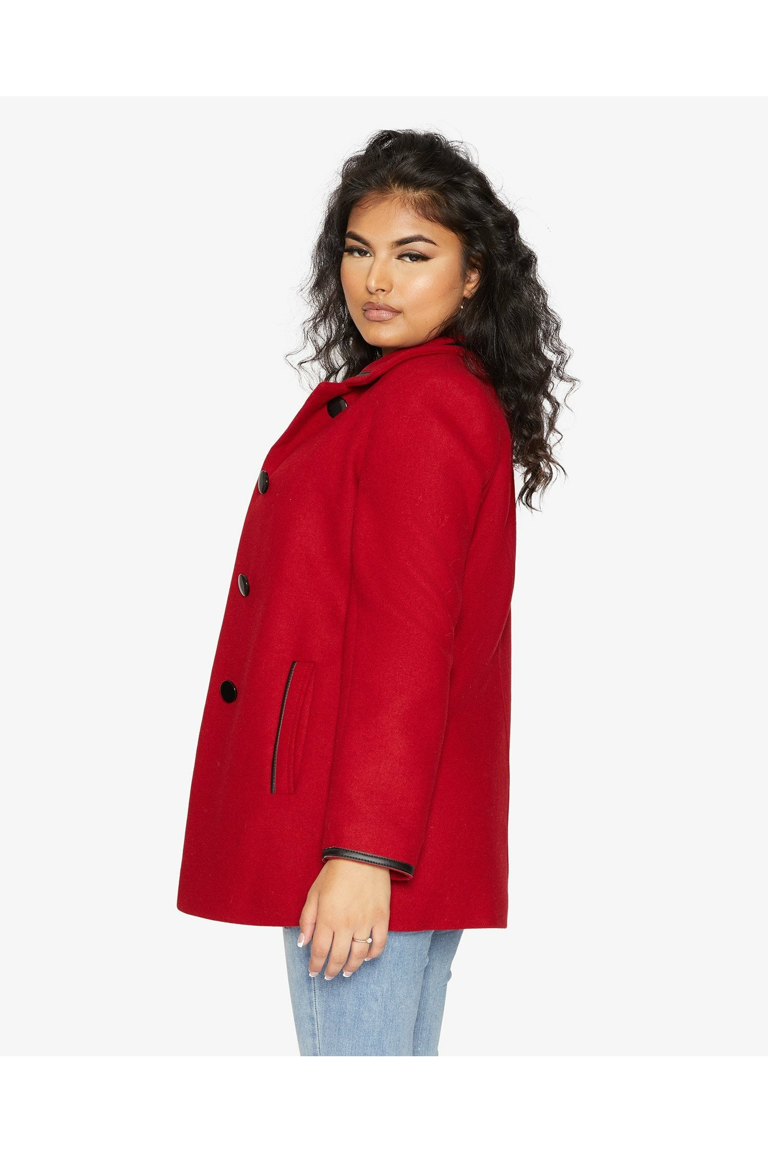 De La Creme Womens Wool Blend Contrast Trim Coat De La Creme