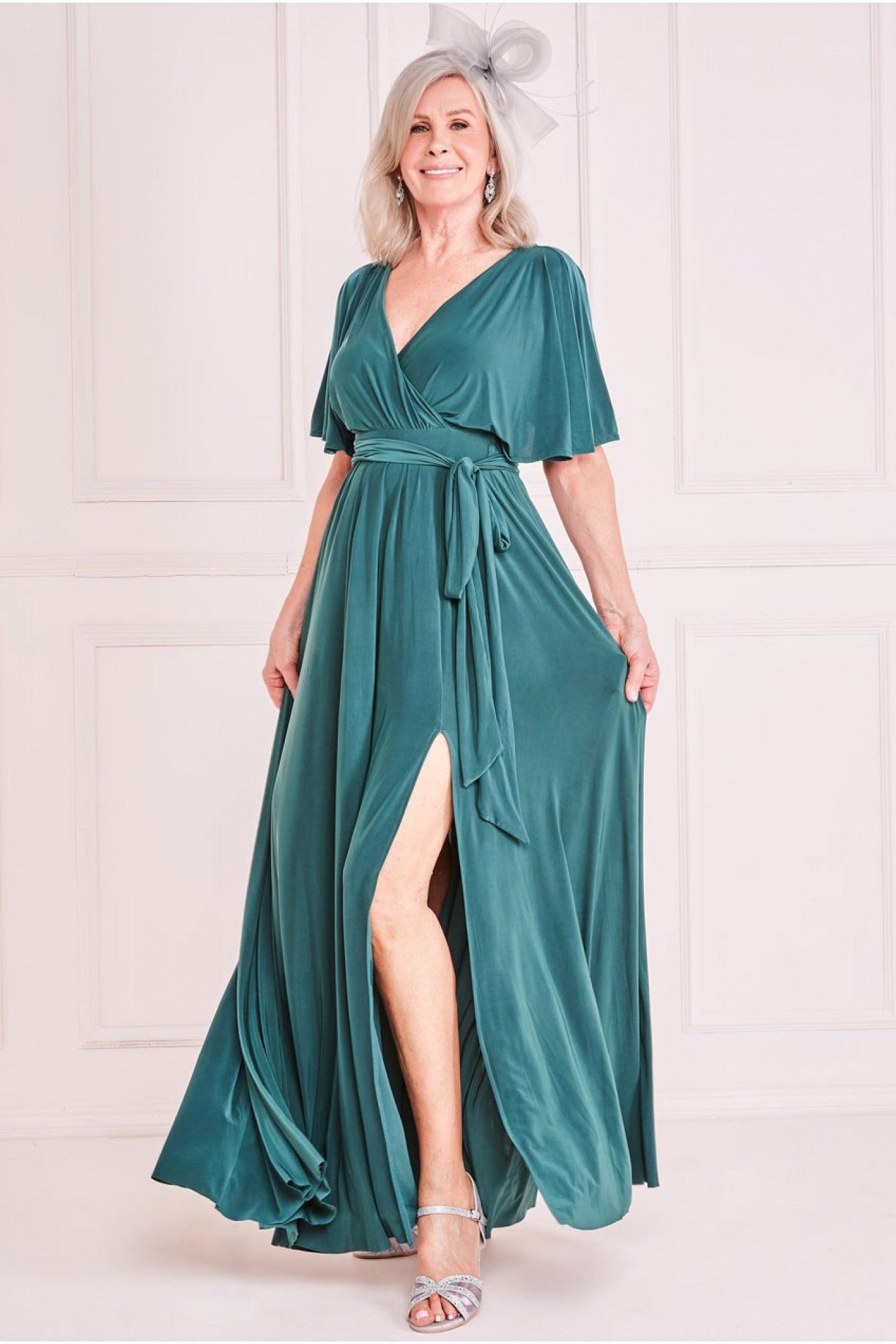 Short Sleeve Wrap Maxi Dress - Emerald Green DR2565M