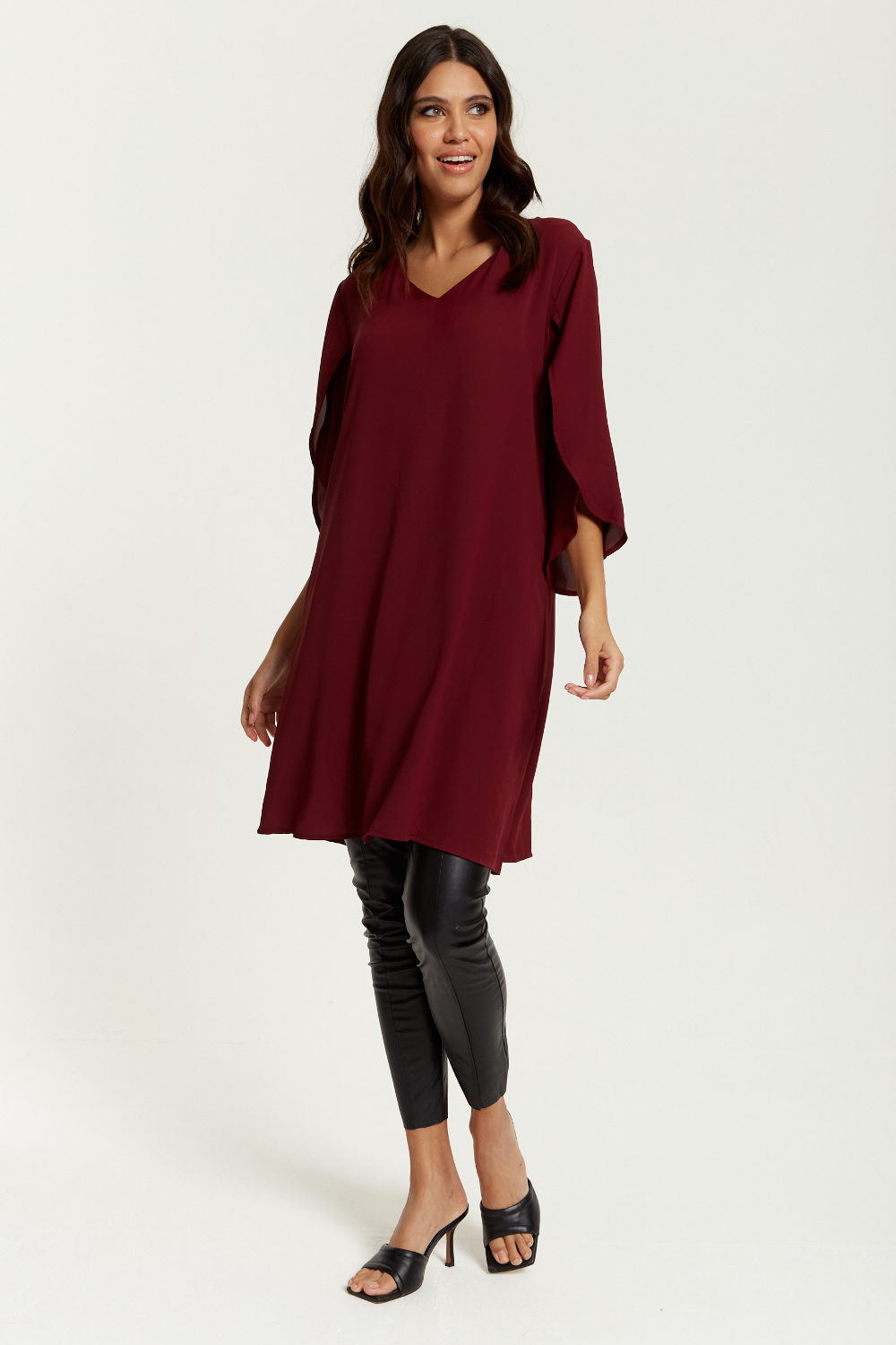 Oversized V Neck Tunic with Split Sleeves in Burgundy GLR FASHION NETWORKING