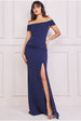 Goddiva Off The Shoulder Maxi With Split - Navy