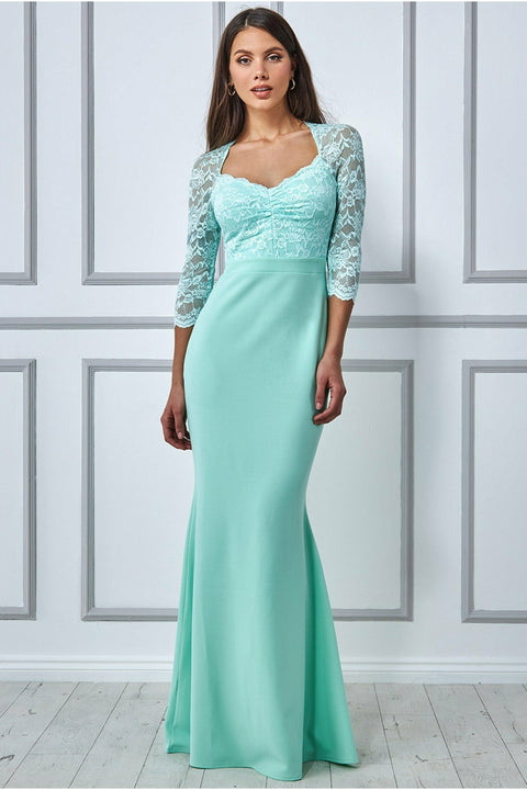 Lace Bodice Maxi Dress With Sleeves - Mint DR1551