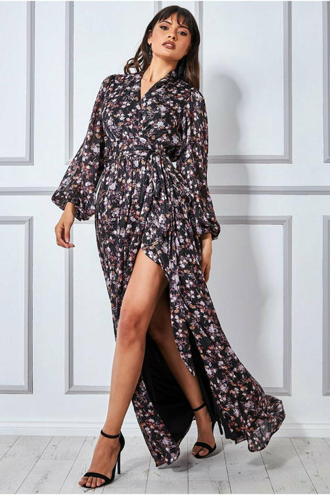 Front Split Floral Maxi - Navy Floral DR3272